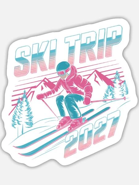 Skireise 2027 Neon Retro - Sticker Größe L (20 x 20 cm) - Mattweiß
