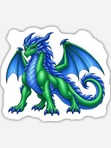 Majestätische Drachenmutter – Blau Grüner Drache - Sticker Größe L (20 x 20 cm) - Mattweiß