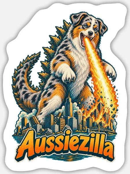 Aussiezilla – lustige australische Schäferhund-Mutter - Sticker Größe L (20 x 20 cm) - Mattweiß