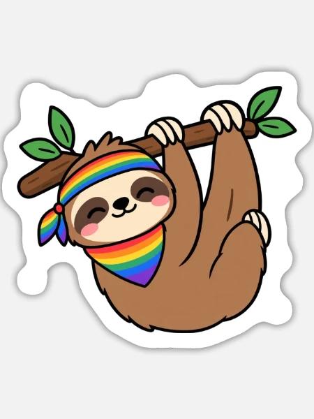 Regenbogen-Faultier-Treffpunkt - Sticker Größe L (20 x 20 cm) - Mattweiß