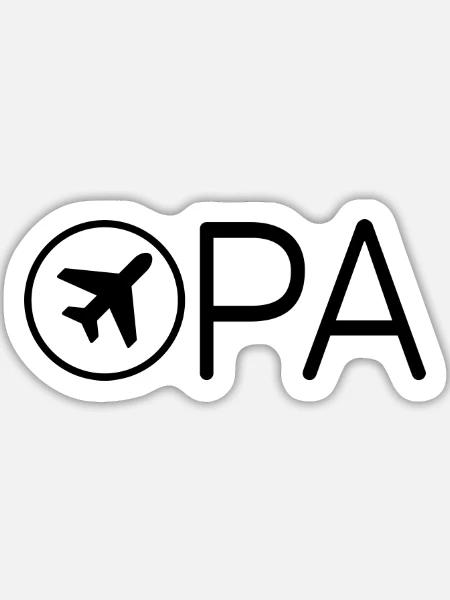 Opa mit Flugzeug – Schwarz - Sticker Größe L (20 x 20 cm) - Mattweiß