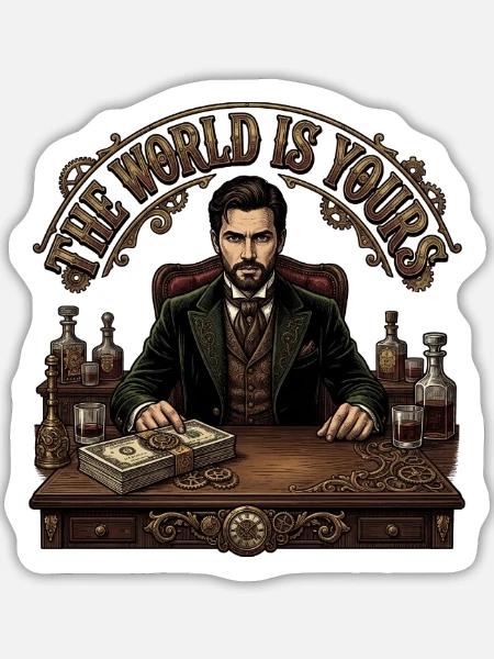 The_World_is_yours_-_Steampunk - Sticker Größe L (20 x 20 cm) - Mattweiß