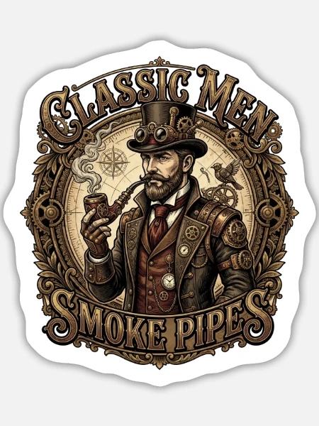 Classic_Men_Smoke_Pipes - Sticker Größe L (20 x 20 cm) - Mattweiß
