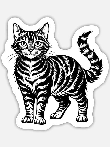 Getigerte Katze - Sticker Größe L (20 x 20 cm) - Mattweiß