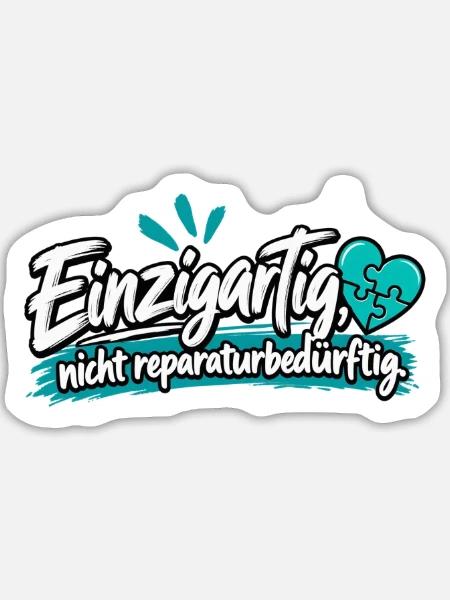 Einzigartig: Nicht Reparaturbedürftig - Sticker Größe L (20 x 20 cm) - Mattweiß