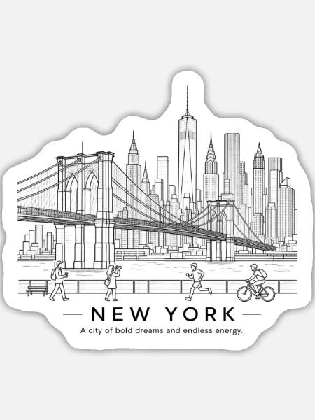 Linienkunst zur Freiheitsstatue - Sticker Größe L (20 x 20 cm) - Mattweiß