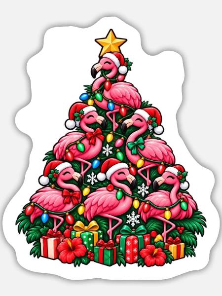 Flamingo Weihnachtsbaum - Sticker Größe L (20 x 20 cm) - Mattweiß