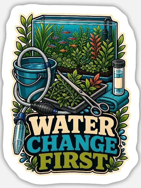 WATER CHANGE FIRST Pflanzen - Sticker Größe L (20 x 20 cm) - Mattweiß