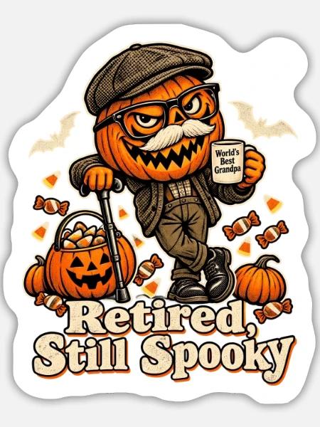 Halloween-Kürbisopa Retired Still Spooky - Sticker Größe L (20 x 20 cm) - Mattweiß