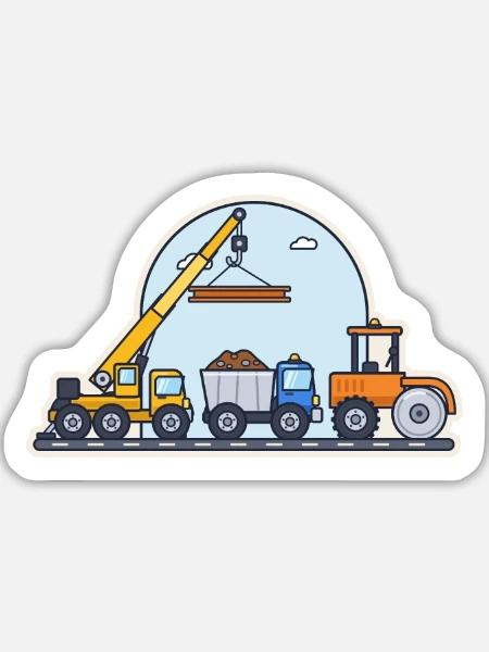 Baustelle: Kran, Kipper und Straßenwalze - Sticker Größe L (20 x 20 cm) - Mattweiß