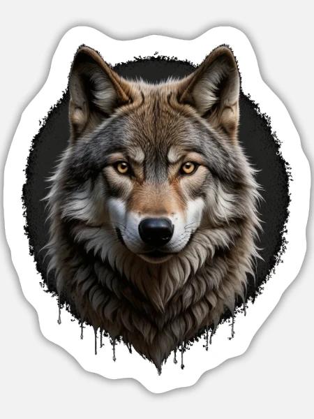 Wolfsblick Digitalporträt - Sticker Größe L (20 x 20 cm) - Mattweiß