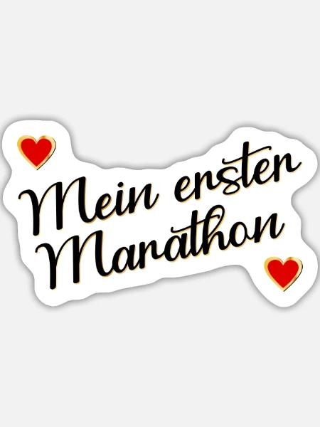 Erster Marathon, Laufen - Sticker Größe L (20 x 20 cm) - Mattweiß