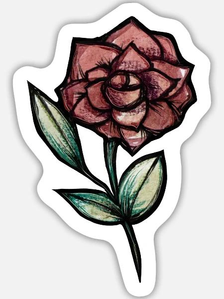 Crimson Rose Aquarell-Skizze - Sticker Größe L (20 x 20 cm) - Mattweiß