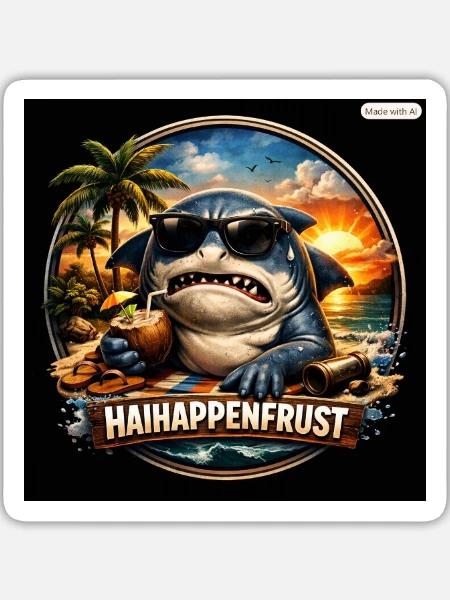 HaiHappenFrust Strandshark - Sticker Größe L (20 x 20 cm) - Mattweiß