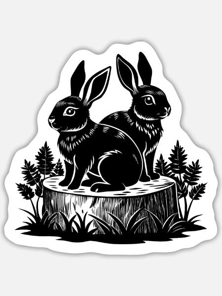 Babykaninchen auf Baumstumpf - Sticker Größe L (20 x 20 cm) - Mattweiß