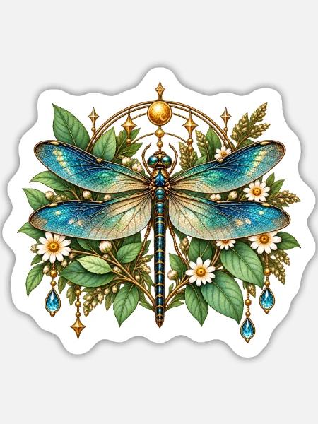 Azurblaue Libellenpracht - Sticker Größe L (20 x 20 cm) - Mattweiß