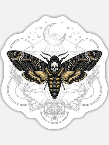 Totenkopfschwärmer mit Mond - Sticker Größe L (20 x 20 cm) - Mattweiß