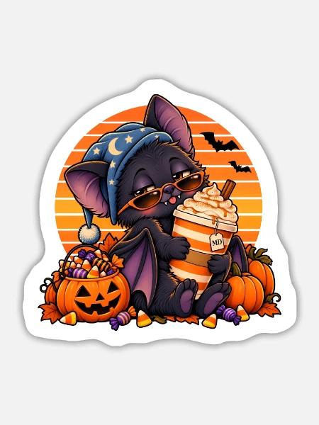 Halloween Fledermaus-Arzt mit Kaffee - Sticker Größe L (20 x 20 cm) - Mattweiß