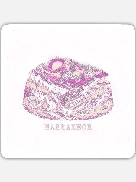Marrakesch Mountain Magenta Retro - Sticker Größe L (20 x 20 cm) - Mattweiß