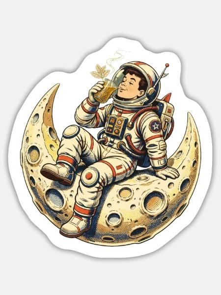 Lunar Astronaut Moon Lounge - Sticker Größe L (20 x 20 cm) - Mattweiß