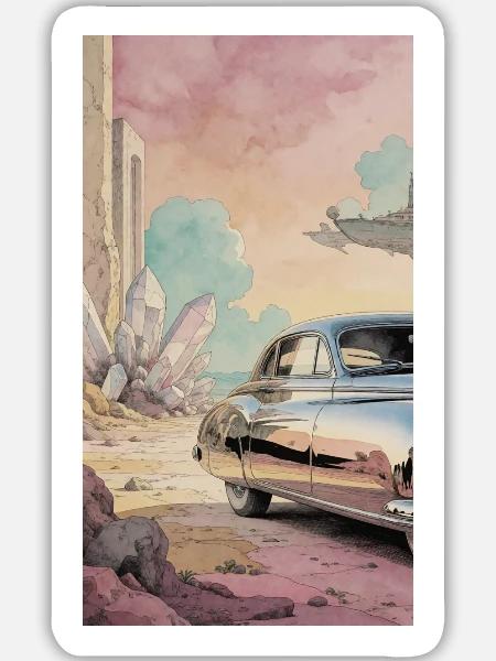 Retro Dream auf Pastelwüste - Sticker Größe L (20 x 20 cm) - Mattweiß