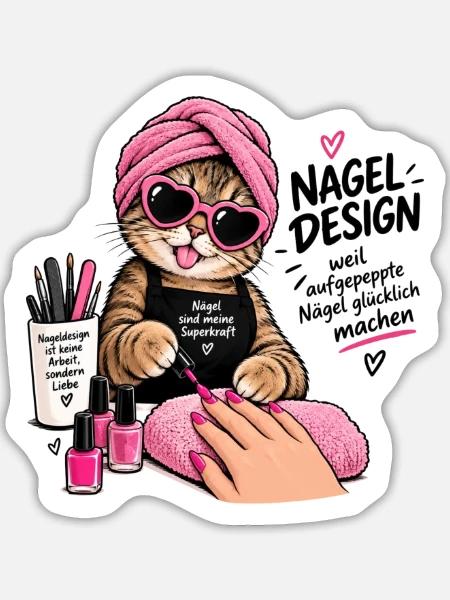Nagel Design Katze Pink Glam - Sticker Größe L (20 x 20 cm) - Mattweiß