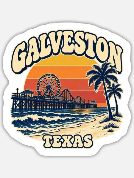 Galveston Pier Sunset Texas - Sticker Größe L (20 x 20 cm) - Mattweiß