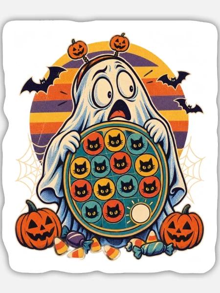 Halloween-Gespenst mit Token-Board-Panik - Sticker Größe L (20 x 20 cm) - Mattweiß
