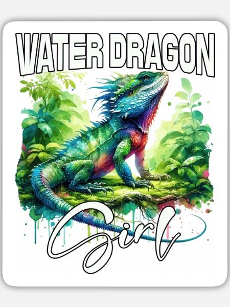 Wasserdrache Girl Lizard Water Dragon - Sticker Größe L (20 x 20 cm) - Mattweiß