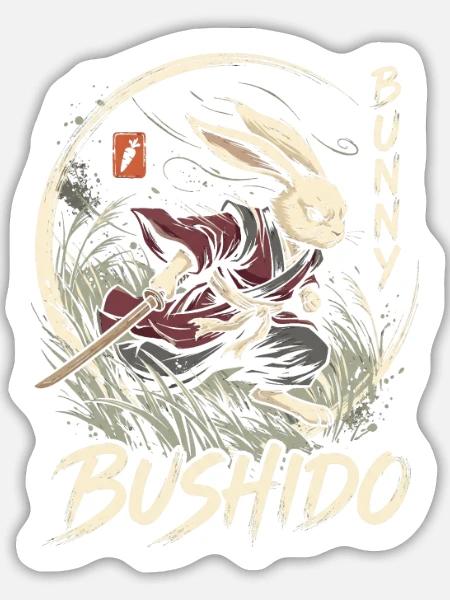 Bunny Bushido Samurai Hase - Sticker Größe L (20 x 20 cm) - Mattweiß