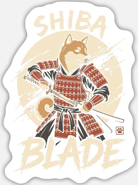 Shiba Samurai mit Klinge - Sticker Größe L (20 x 20 cm) - Mattweiß