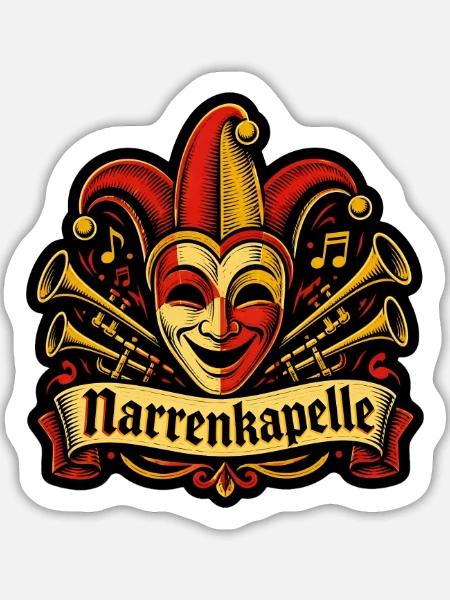 Narrenkapelle Fasching Narrenmaske Linolschnitt - Sticker Größe L (20 x 20 cm) - Mattweiß
