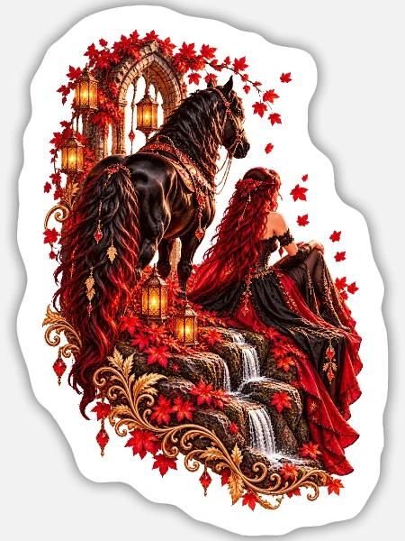 Rotes Pferd im Herbstlicht - Sticker Größe L (20 x 20 cm) - Mattweiß