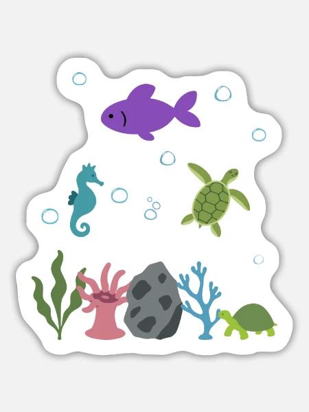 Fisch Unterwasser Kinder Seepferdchen Seeanemone - Sticker Größe L (20 x 20 cm) - Mattweiß