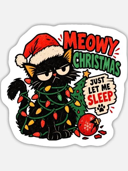 Eine Katze, die Weihnachten hasst - Sticker Größe L (20 x 20 cm) - Mattweiß