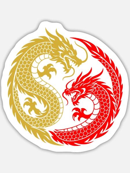 Yin-Yang-Chinesische Drachen-Silhouette - Sticker Größe L (20 x 20 cm) - Mattweiß