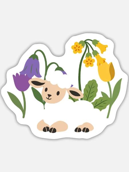 Lamm Blumen Kinder Geschenkidee - Sticker Größe L (20 x 20 cm) - Mattweiß