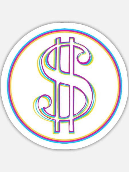 Neon-Dollar Zeichen im Kreis - Sticker Größe L (20 x 20 cm) - Mattweiß