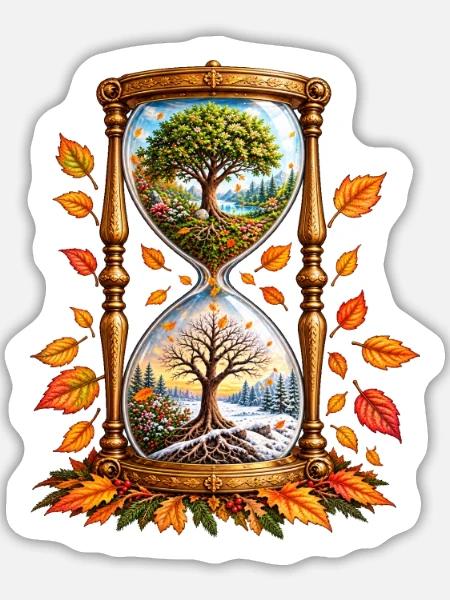 Jahreszeiten im Sanduhrrahmen - Sticker Größe L (20 x 20 cm) - Mattweiß