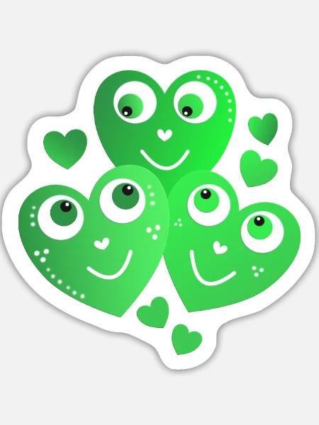 niedliche grüne Herzchen mit Lächeln  - Sticker Größe L (20 x 20 cm) - Mattweiß