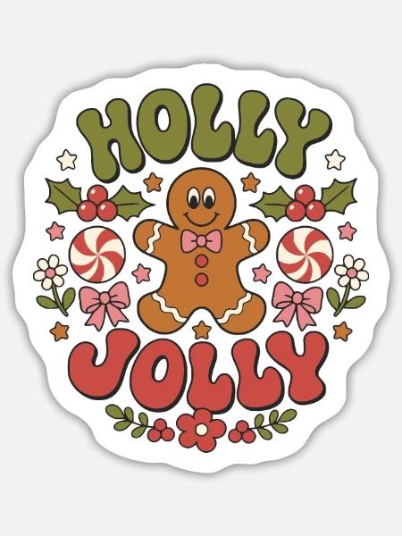 Holly Jolly - Sticker Größe L (20 x 20 cm) - Mattweiß