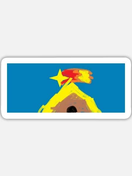 Hütte mit Kometenstern - Sticker Größe L (20 x 20 cm) - Mattweiß