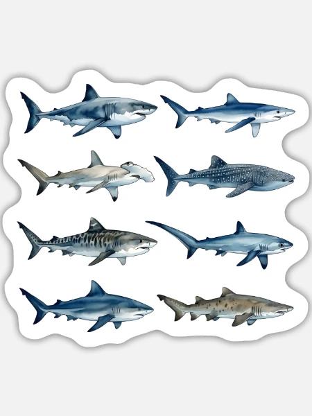 Haie der Welt - Sticker Größe L (20 x 20 cm) - Mattweiß