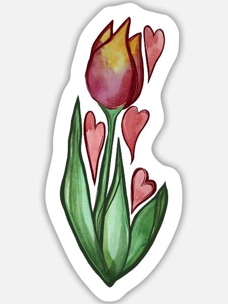 Aquarell-Tulpenherzen blühen - Sticker Größe L (20 x 20 cm) - Mattweiß