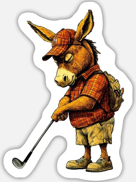 Esel Golfer / Golf Esel - Sticker Größe L (20 x 20 cm) - Mattweiß