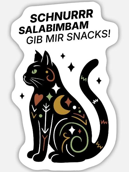 Schnurrrsalabimbam - Gib mir Snacks! - Katze - Sticker Größe L (20 x 20 cm) - Mattweiß