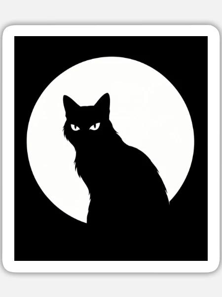 Katze Vollmond - Sticker Größe L (20 x 20 cm) - Mattweiß