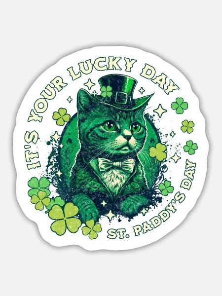 Glückskatze zum St. Patrick's Day - Sticker Größe L (20 x 20 cm) - Mattweiß