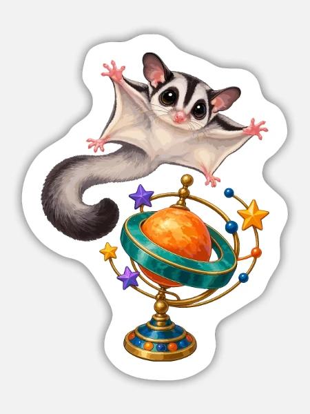 Gleitbeutler mit buntem Planeten-Ringkreisel - Sticker Größe L (20 x 20 cm) - Mattweiß