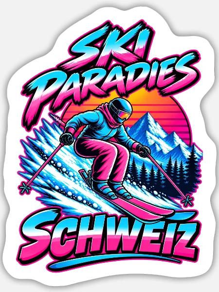 Ski Paradise Schweiz - Sticker Größe L (20 x 20 cm) - Mattweiß